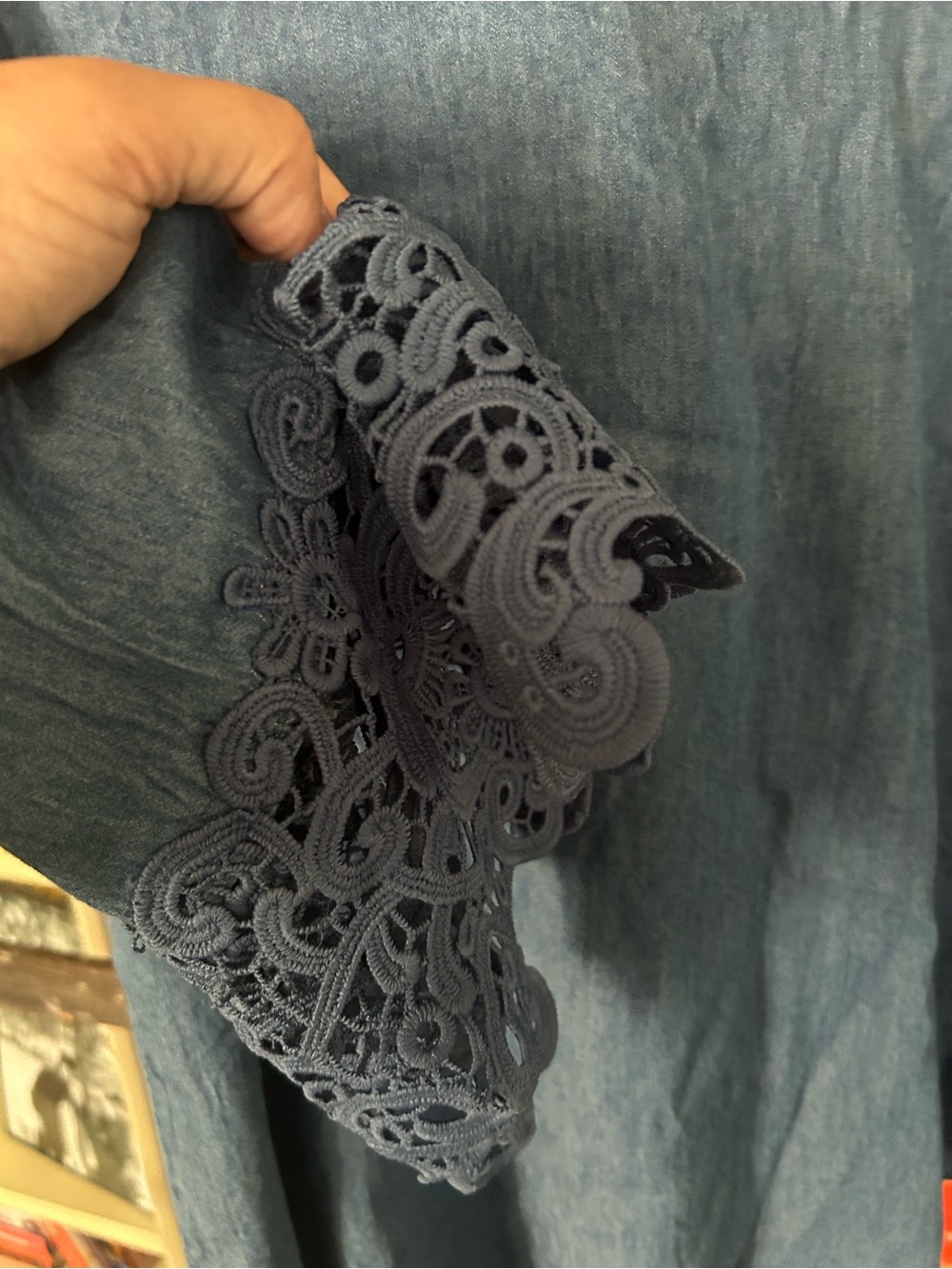 Women's Light Blue Lace Cuff Tunic Top - Picture 2 of 7